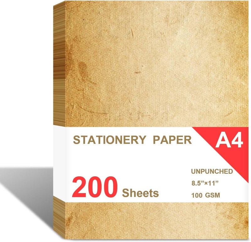 Tiankool Loose Leaf Paper, Stationery Writing Paper, Vintage Antique Letterhead Paper 8.5" x 11",200 Sheets, A4 Unpunched Refills Paper for Ring Binder/Discbound, Decorative Printer Paper - Image 2